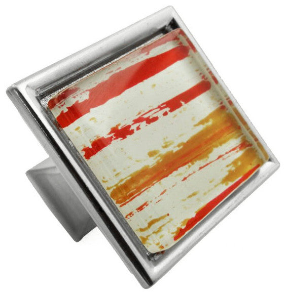 Hand Brush Red Orange Streaks Crystal Glass Brushed Nickel Madison Classic Knob