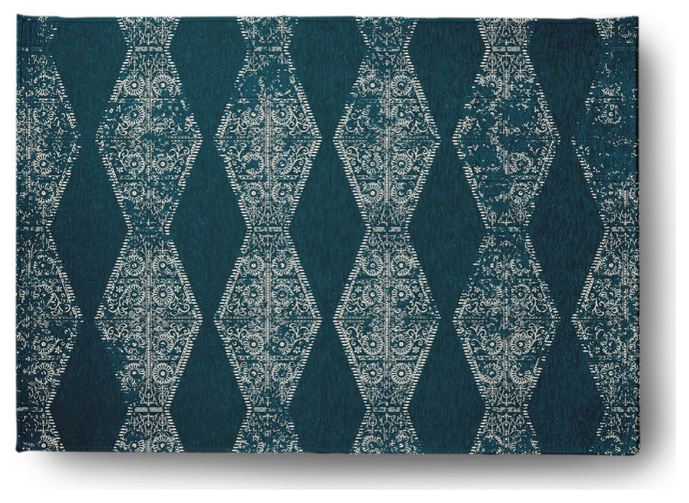 Pyramid Stripe Chenille Rug, Teal, 5'x7'