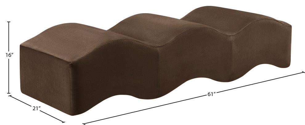 Wave Upholstered Bench, Brown, Velvet
