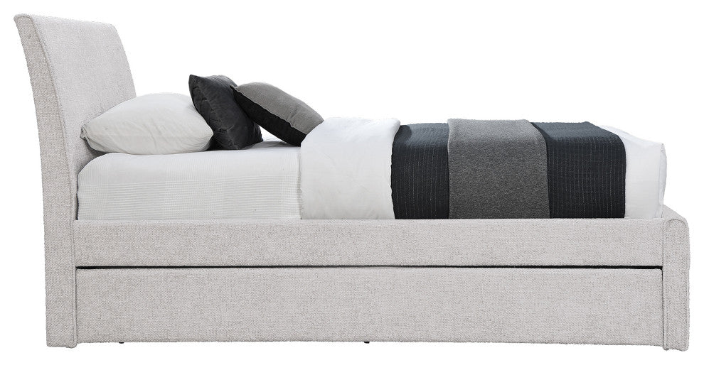 Myles Upholstered Trundle Bed, Cream, Twin, Chenille Fabric