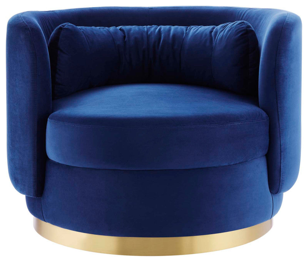 Armchair Swivel Accent Chair, Navy Gold, Velvet, Modern, Lounge Hospitality