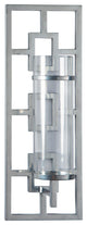 Benzara BM238385 22" Geometric Metal Wall Scone With Glass Hurricane, Silver
