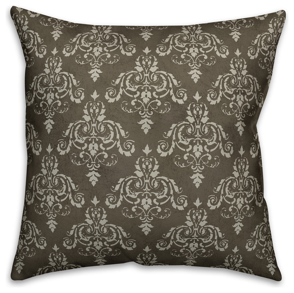 G Dark Gray Damask Monogram Spun Poly Pillow, 18x18