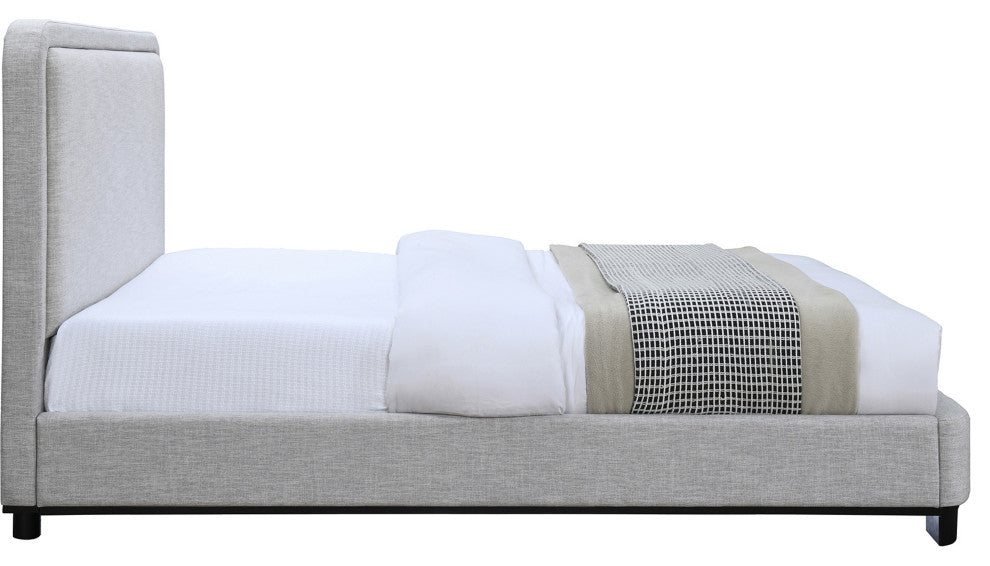 Nolita Linen Textured Fabric / Linen Upholstered Bed, Gray, Full, Black Finish