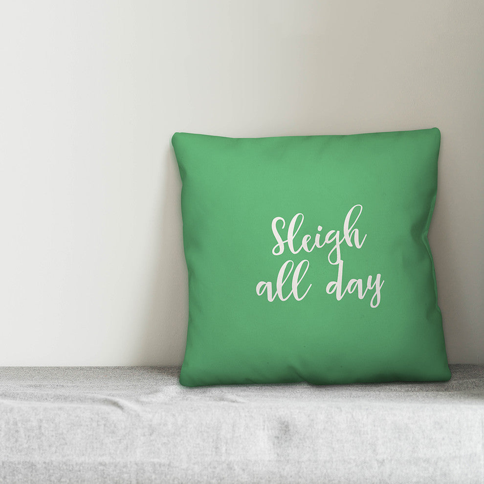Sleigh All Day, Light Green 18x18 Throw Pillow