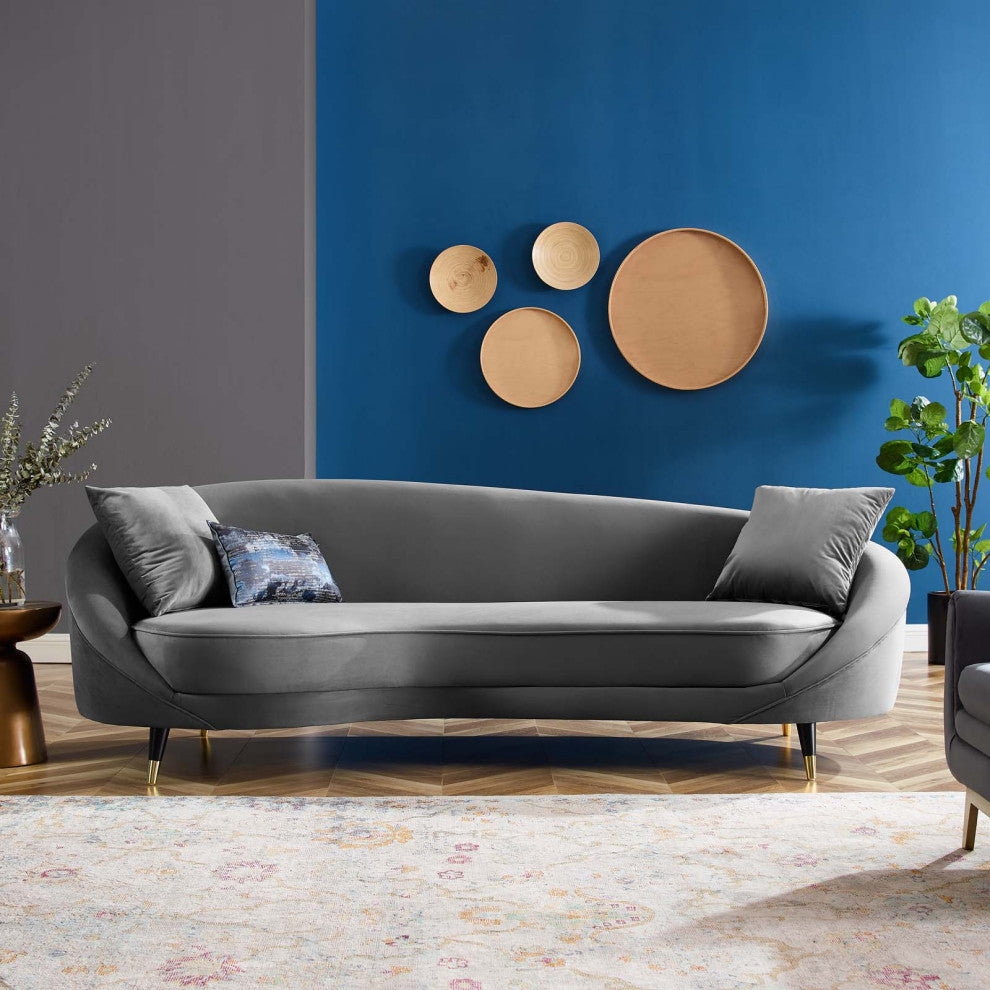 Sofa, Velvet, Gray, Modern, Living Lounge Room Hotel Lobby Hospitality