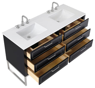 Markham Bathroom Vanity, Midnight Black/Brushed Nickel, 60", White Quartz Top