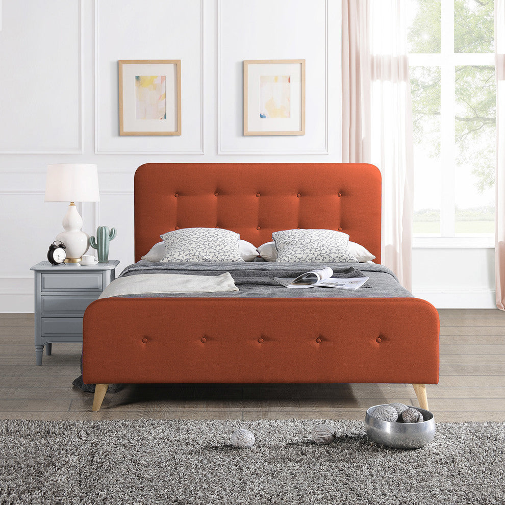 GDF Studio Baron Mid Century Velvet Queen Platform Bed Frame, Burnt Orange/Natural