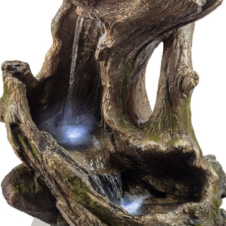 Alpine Rainforest Waterfall Tree Trunk Fountain With LED Lights, 41" Tall