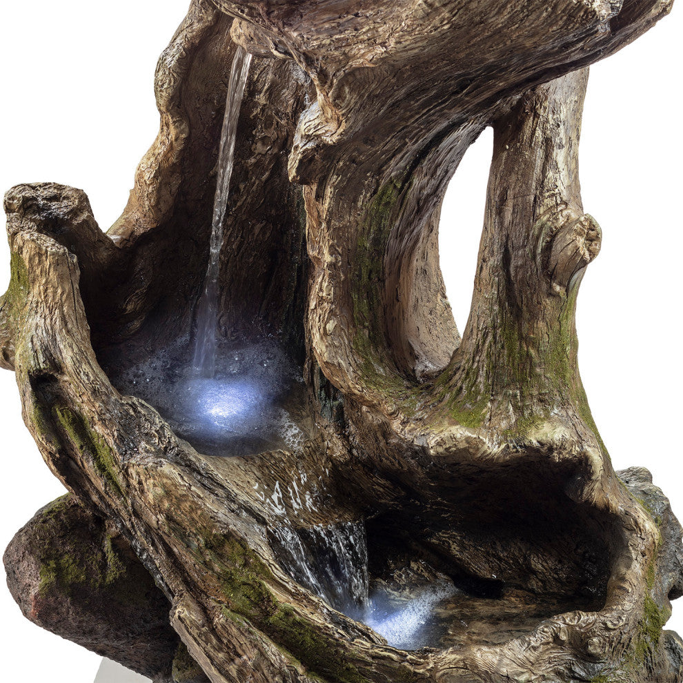 Alpine Rainforest Waterfall Tree Trunk Fountain With LED Lights, 41" Tall