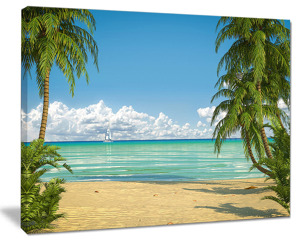 "Palms at Caribbean Beach" Seashore Canvas Photo Print, 40"x30"