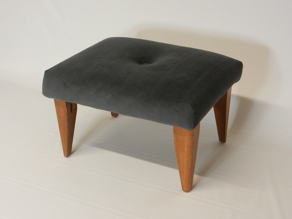 Tufted Suede Footstool, Navy
