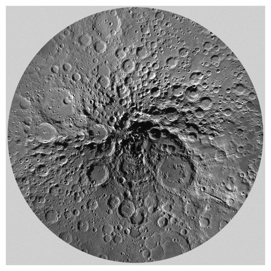 "Unmarked Map of the Moon, South Pole" Paper Art, 20"x20"