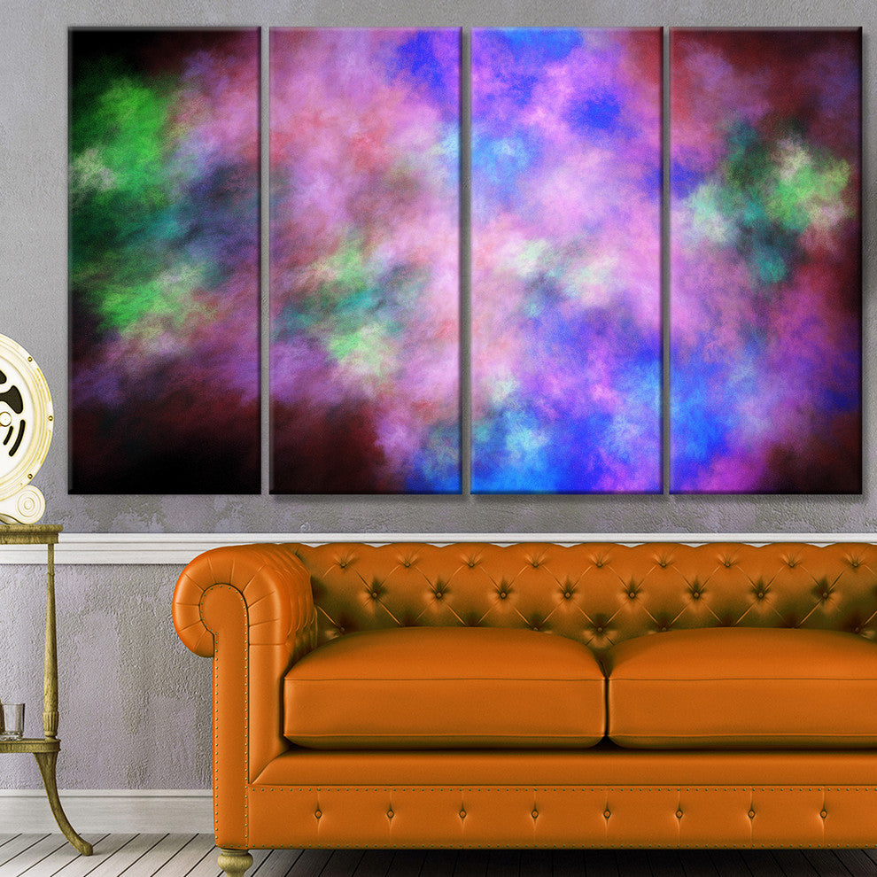 Multi Color Bright Sky with Stars, Abstract Canvas Art Print, 48"x28", 4 Panels