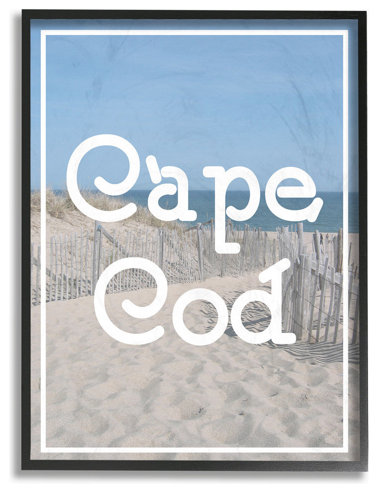Cape Cod Beach Typography Vintage, 11"x14", Framed Giclee Texturized Art
