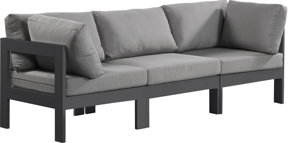 Nizuc Water Resistant Patio Modular Straight Sofa, Gray, 3-Piece: 1 Armless Chair, 2 Corner Chair, Dark Gray Aluminum Frame