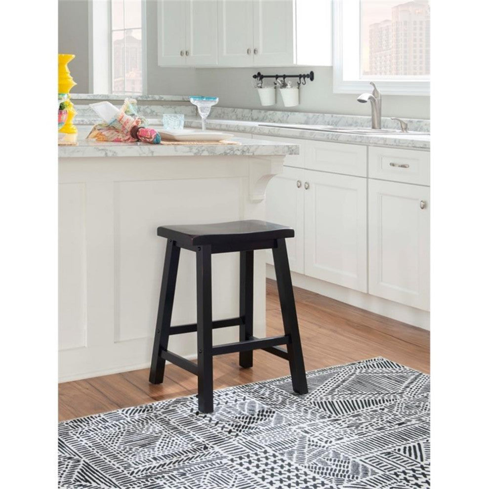 Bowery Hill 24" Transitional Wood Backless Saddle Seat Counter Stool in Black
