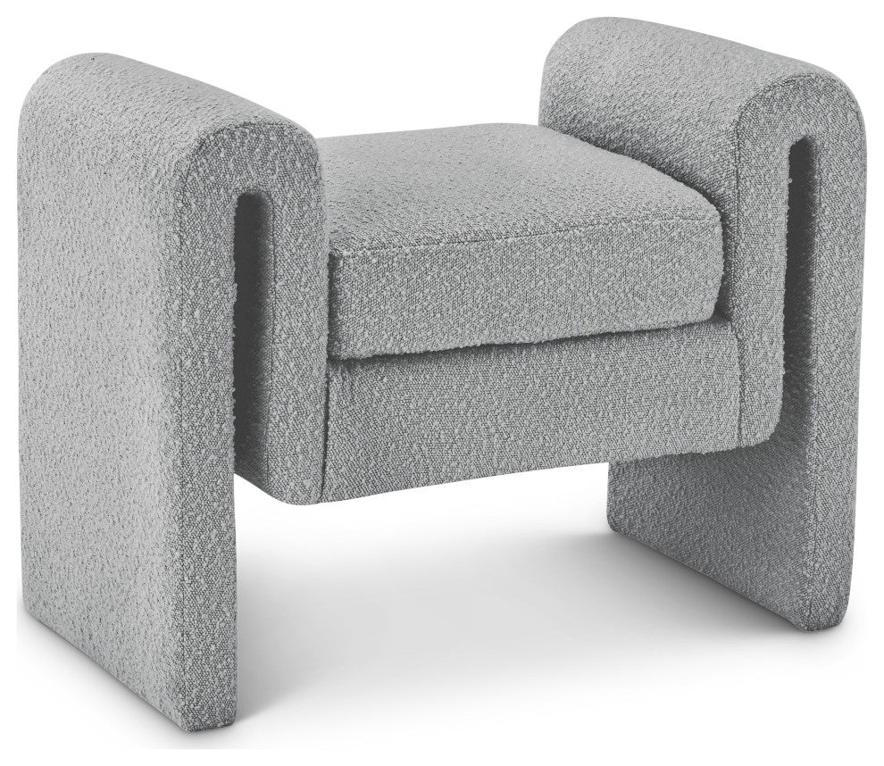Stylus Boucle Fabric Upholstered Bench, Grey, 31.5" Wide