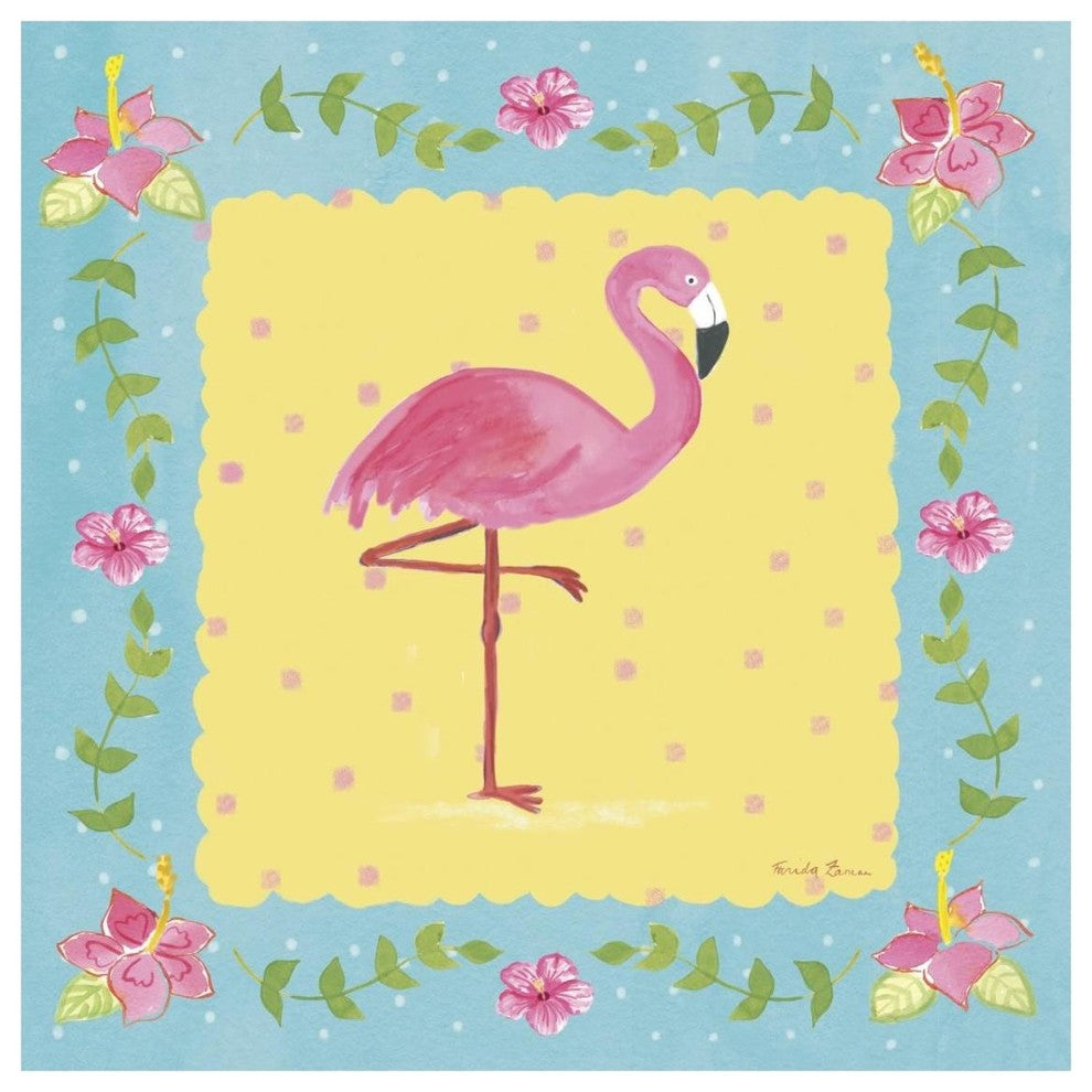 "Flamingo Dance I Sq Border" Digital Paper Print by Farida Zaman, 32"x32"