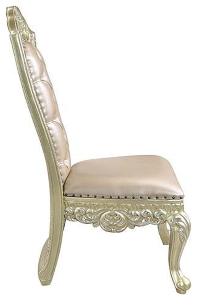 Benzara BM262102 S/2 Leatherette Side Chair, Scrolled Floral Tall Back, Gold