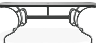 42" x 84" Oval Hammered Outdoor Dining Table with Umbrella Hole, Graphite