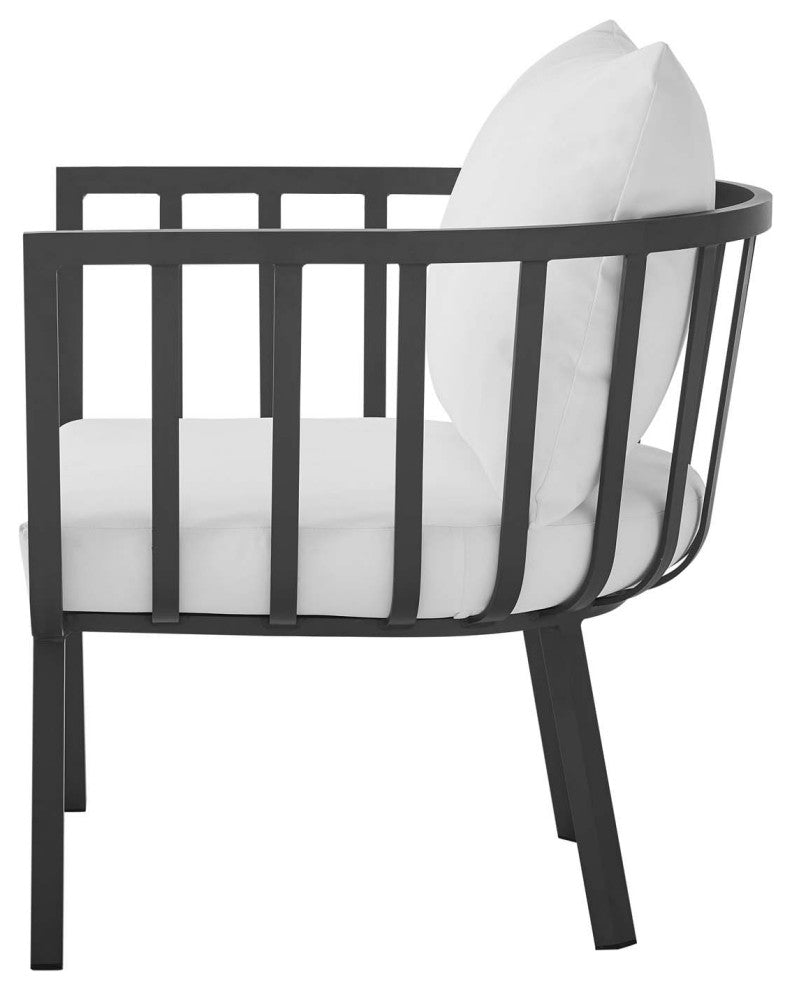 Lounge Chair Armchair, Set of 2, Aluminum, Metal, Gray White, Outdoor