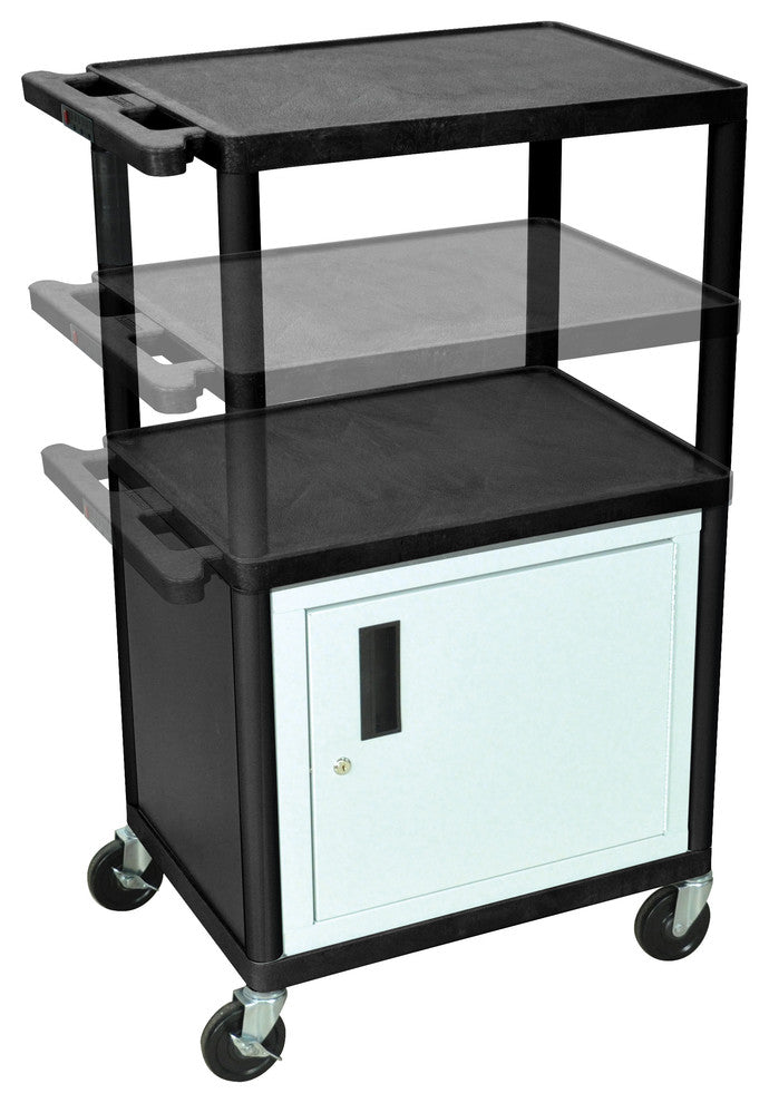 Luxor Black Endura Presentation Cart Multi Height With Cabinet and Electric