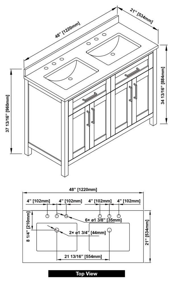 OVE Decors Tahoe 48" Double Sink Bathroom Vanity, Almond Latte