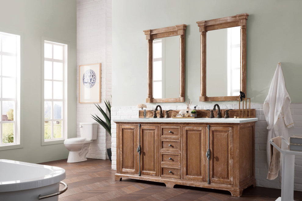 James Martin 238-105-5711-3ENC 72" Double Vanity Cabinet Driftwood + Quartz Top