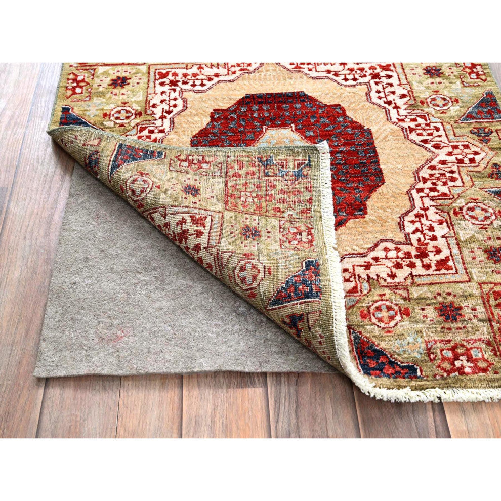 Green, Hand Knotted, Mamluk Design, Pure Wool, XL Runner Rug, 2'4"x24'7"