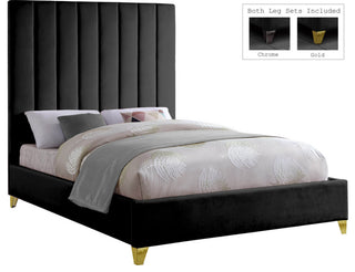 Via Velvet Upholstered Bed, Black, Queen