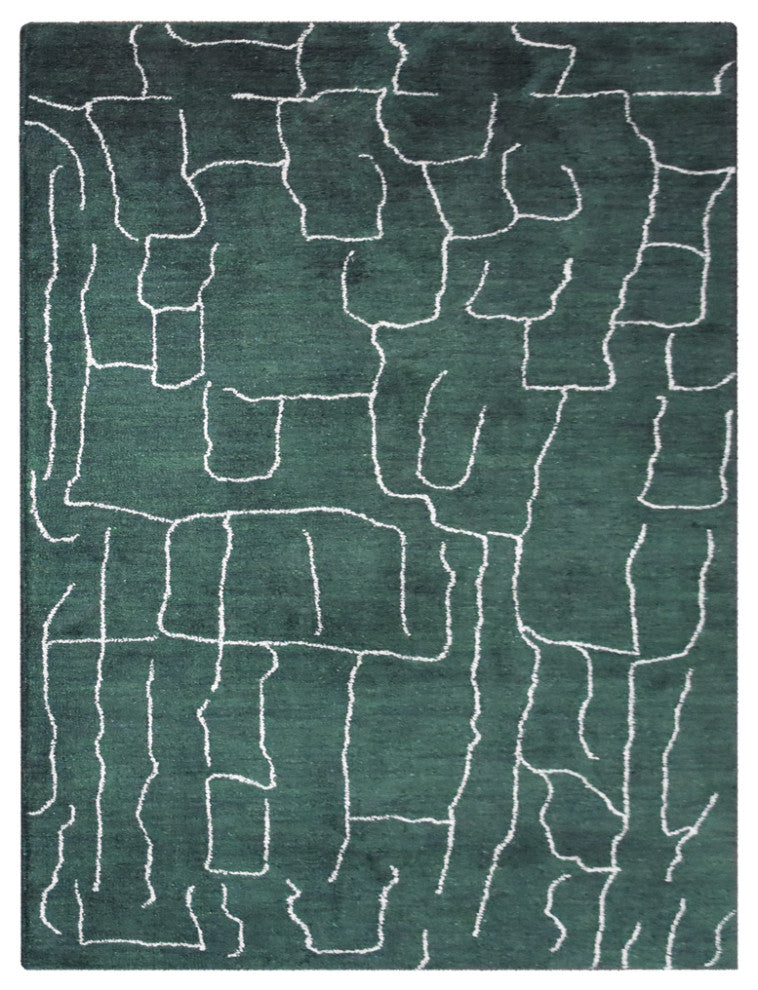 HAND KNOTTED LOOM SILK AREA RUGS-6'x9',Rectangle,Dark Green White,Contemporary