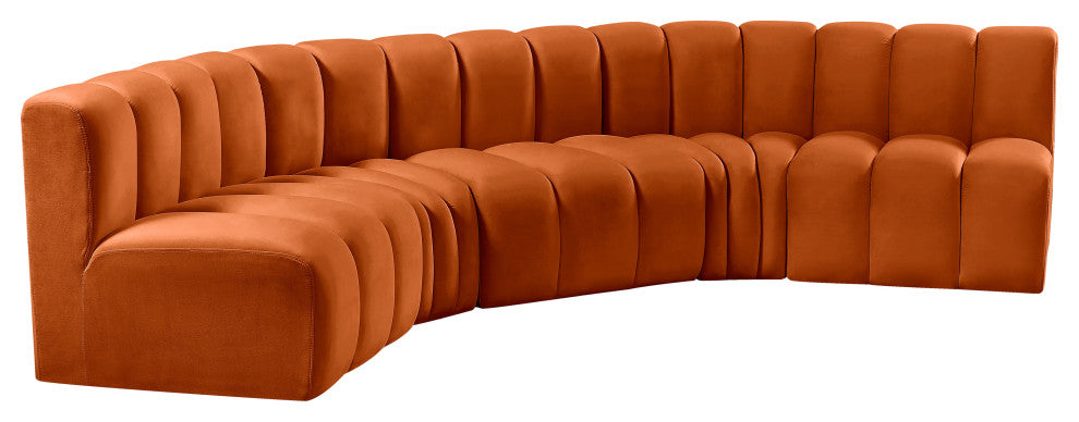 Arc Velvet Upholstered 5-Pc. U-Shaped Modular Sectional, Cognac
