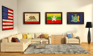 Namibia Country Textured Flag Print With Brown Gold Frame, 15"X21"