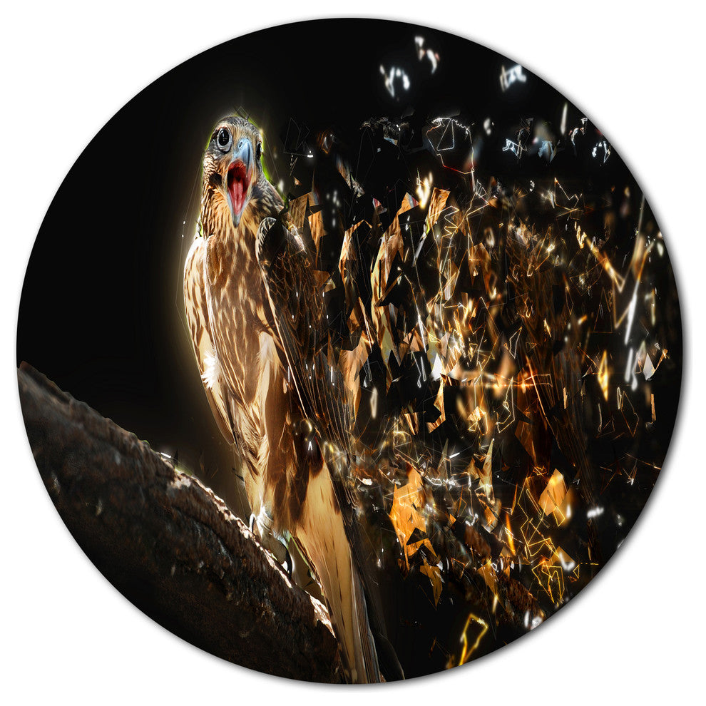 Falcon With Open Beak, Animal Disc Metal Artwork, 11"