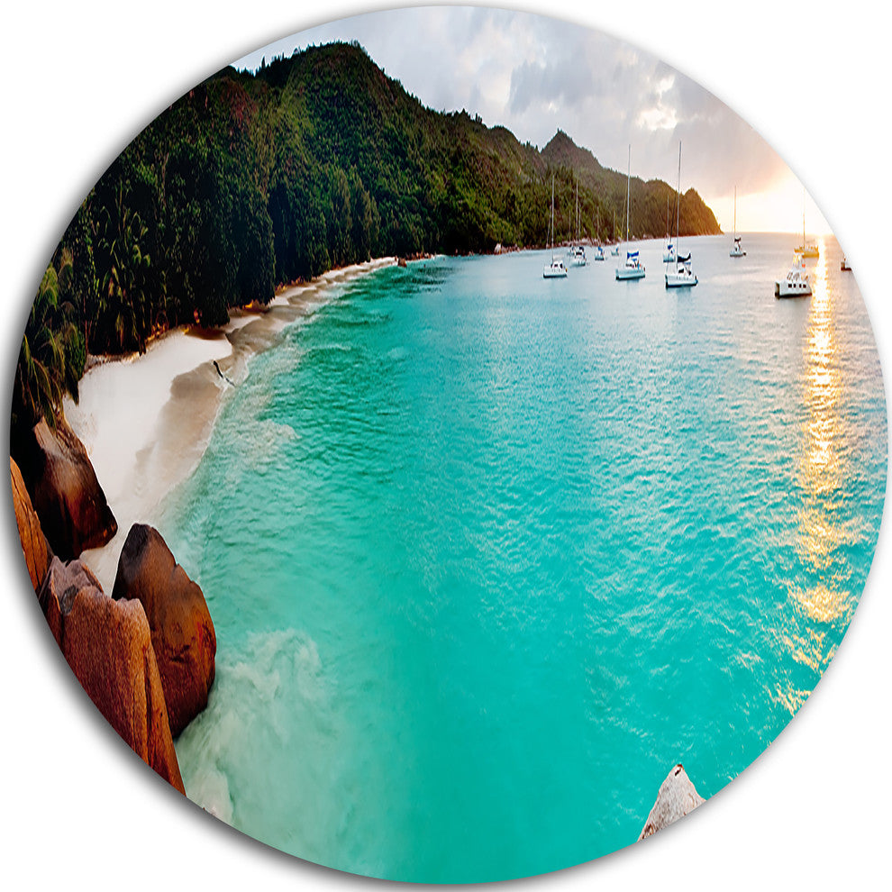 Tropical Beach With Blue Waters, Seascape Photo Disc Metal Artwork, 23"