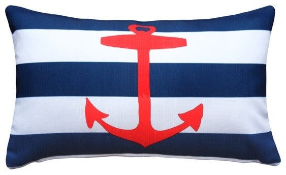 Pillow Decor - Red Anchor Nautical Throw Pillow 12X20