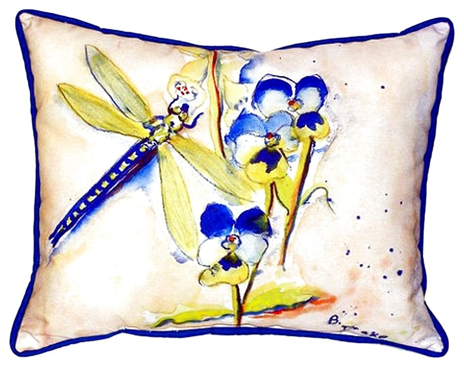Betsy Drake Blue Dragonfly Small Indoor/Outdoor Pillow 11x14