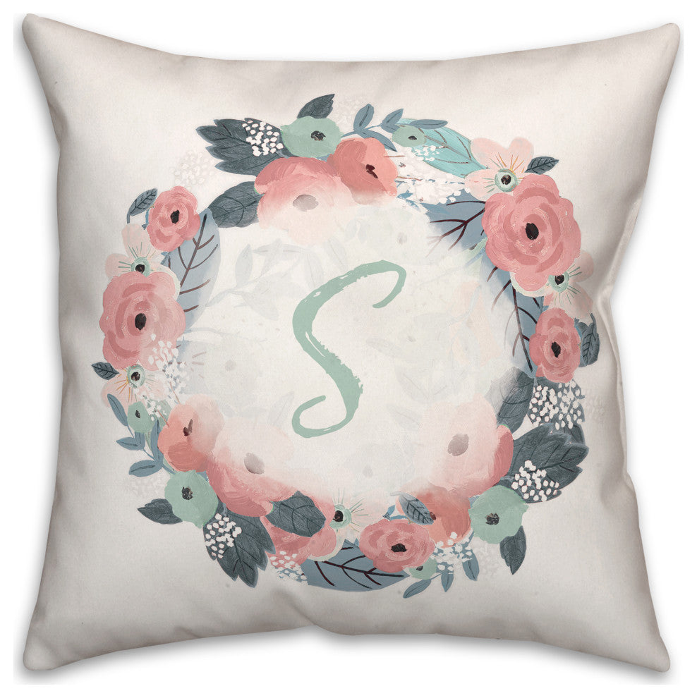 S Monogram Wreath 18x18 Spun Poly Pillow