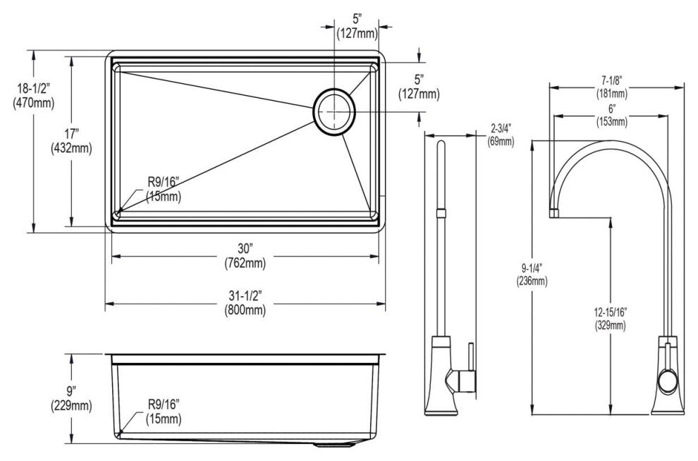 Elkay SS Single Undermount Workstation 31.5x18.5 Sink & Filtered Beverage Faucet