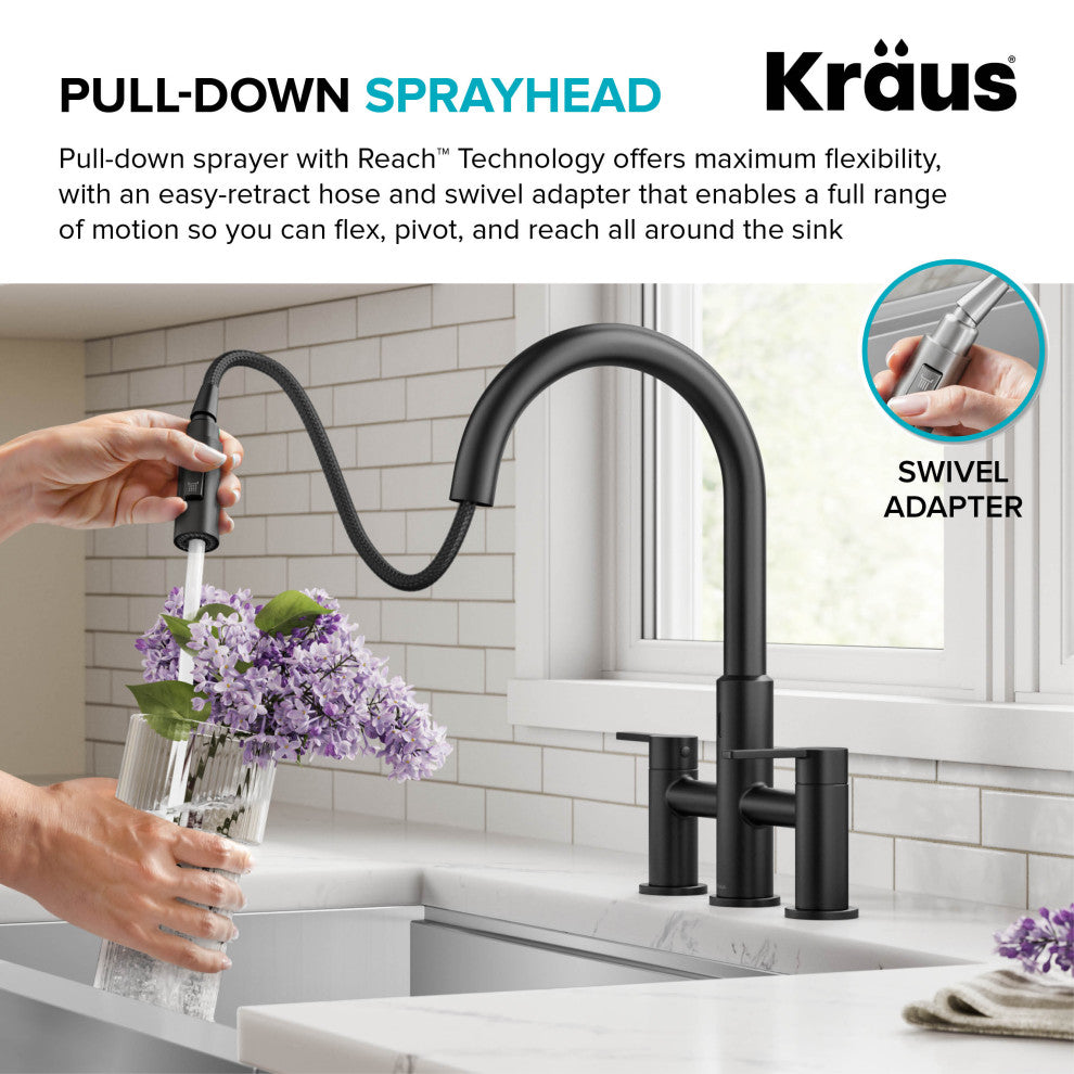 KRAUS Oletto Touchless Sensor Bridge Kitchen Faucet w Pulldown Sprayhead MB