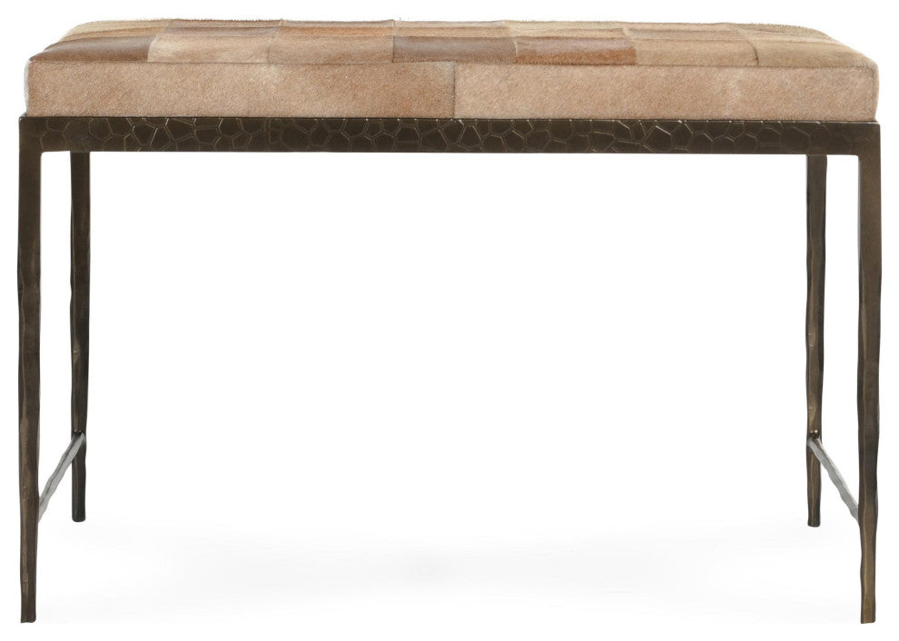 Achen Leather Hide Ottoman Bench by Kosas Home , Blonde, 28"
