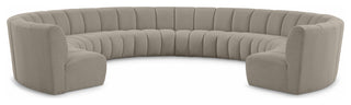 Infinity Black Boucle Fabric Upholstered Arc Shaped Modular Sectional, Brown, 10-Piece, Arc-Shaped