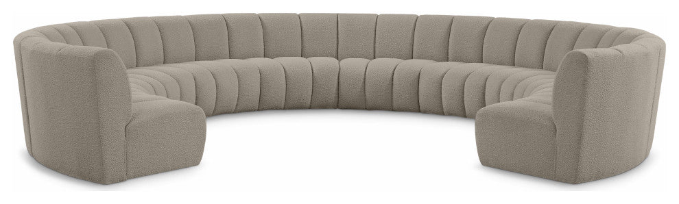 Infinity Black Boucle Fabric Upholstered Arc Shaped Modular Sectional, Brown, 10-Piece, Arc-Shaped