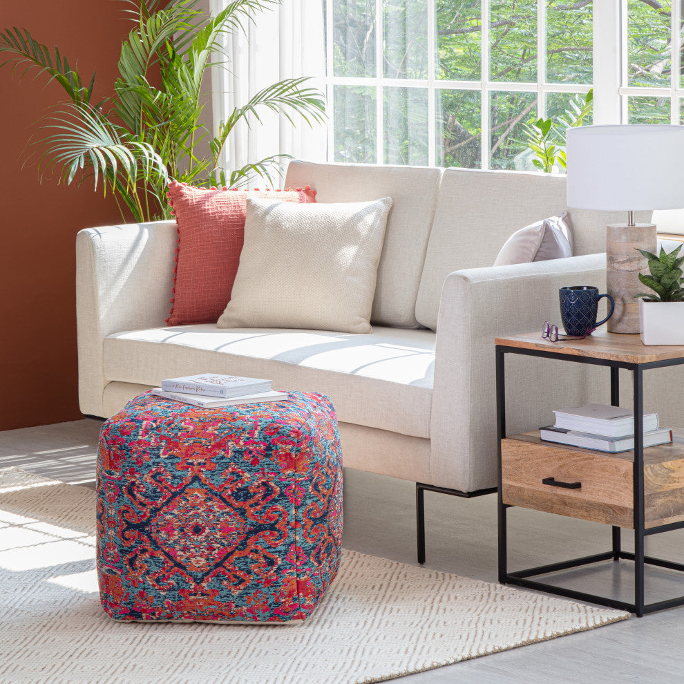 Tofino Red 20" x 20" x 20" Multicolor Pouf