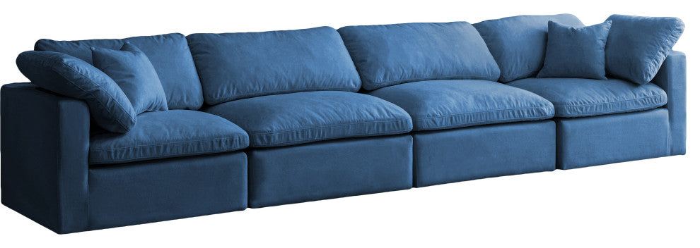 Plush Velvet / Down Standard Comfort Modular Sofa, Navy, 4-Piece: 2 Armless Chair, 2 Corner Chair