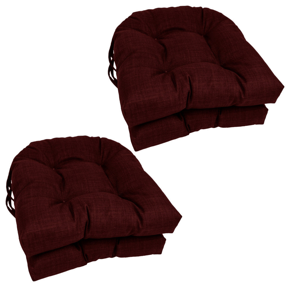 16" Polyester Solid Outdoor U-Shaped Tufted Chair Cushions, Set of 4, Merlot