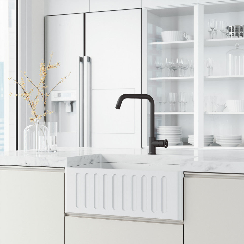 VIGO Cass Industrial 14" H Single Handle Kitchen Bar Faucet, Matte Black