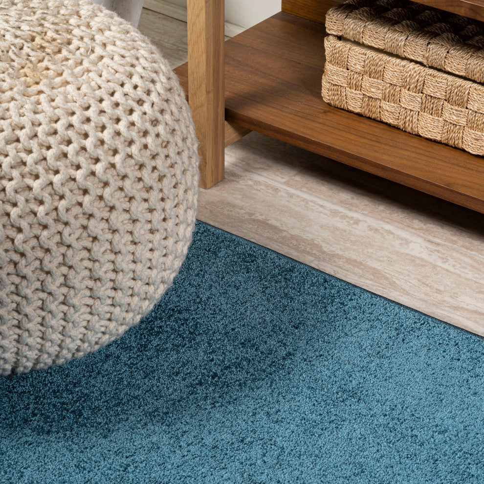 Haze Solid Low-Pile Runner Rug, Turquoise, 5 X 8