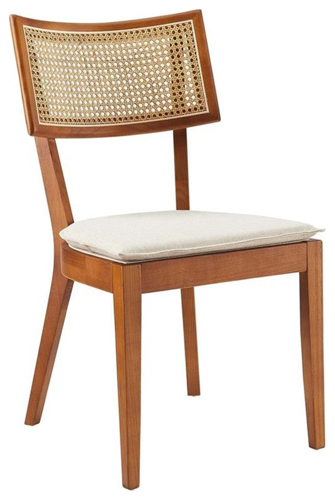 Caledonia Fabric Upholstered Wood Dining Chair Set of 2 in Walnut Beige